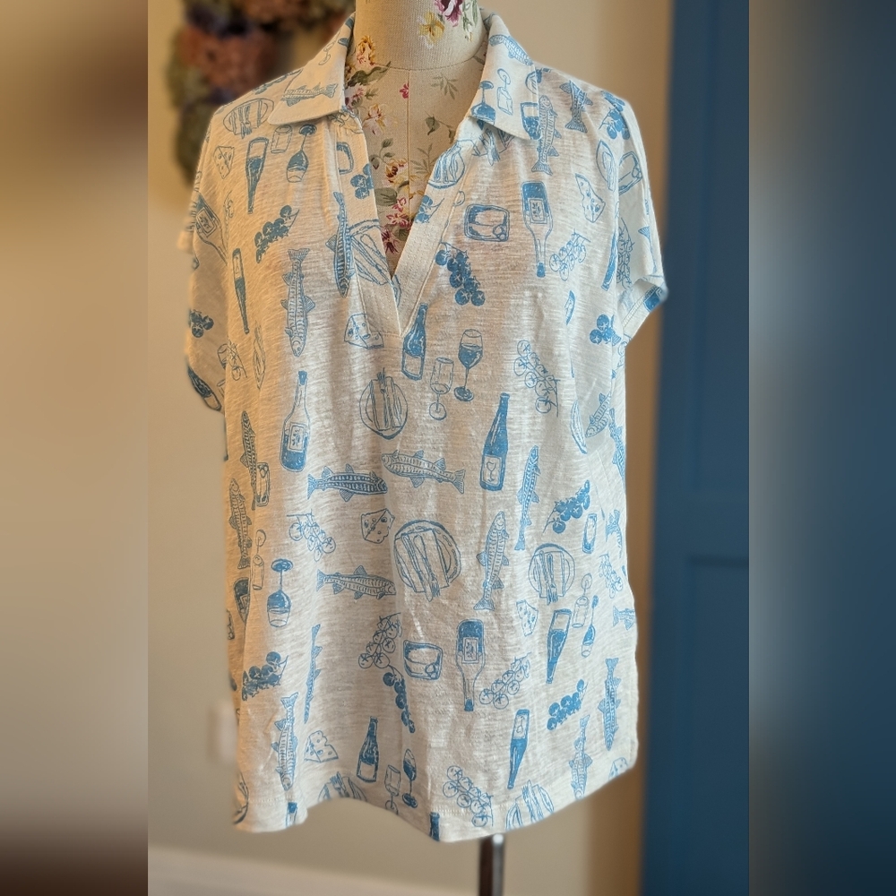 Cynthia Rowley White and Blue Graphic women's Shirt -0003 - Picture 2 of 6